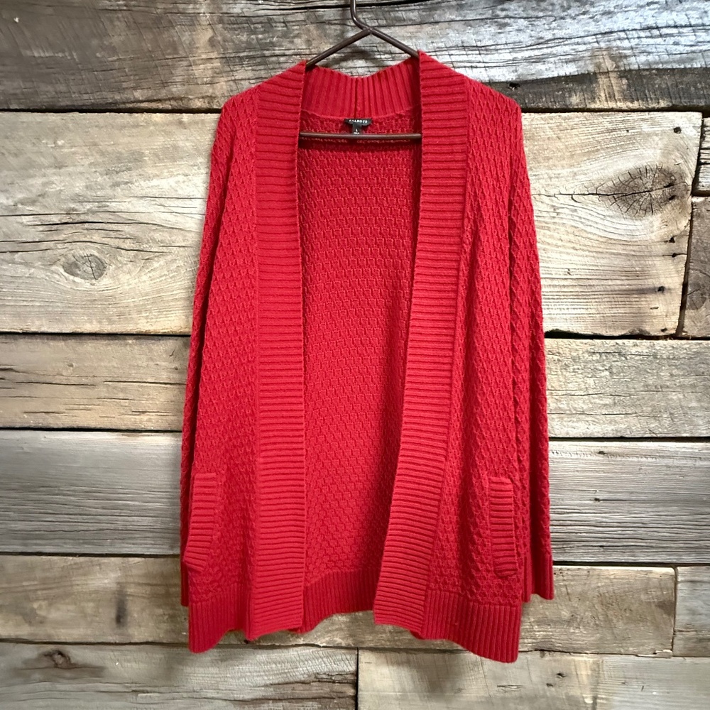 Talbot's Long Open front cardigan, Red, Large, wool blend